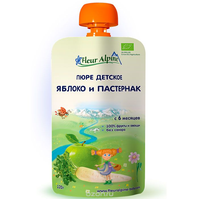 Fleur Alpine Organic пюре яблоко, пастернак, с 6 месяцев, 120 г